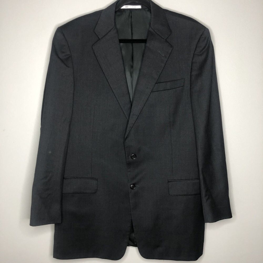 Hickey Freeman Men's 42 L 100% Wool Gray Double Vented Blazer Sport Jacket